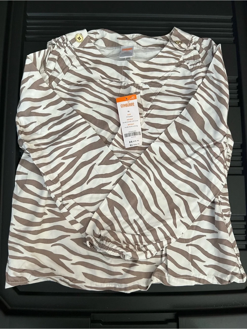 Gymboree Cream & Brown Zebra-Print Button Shoulder Blouse